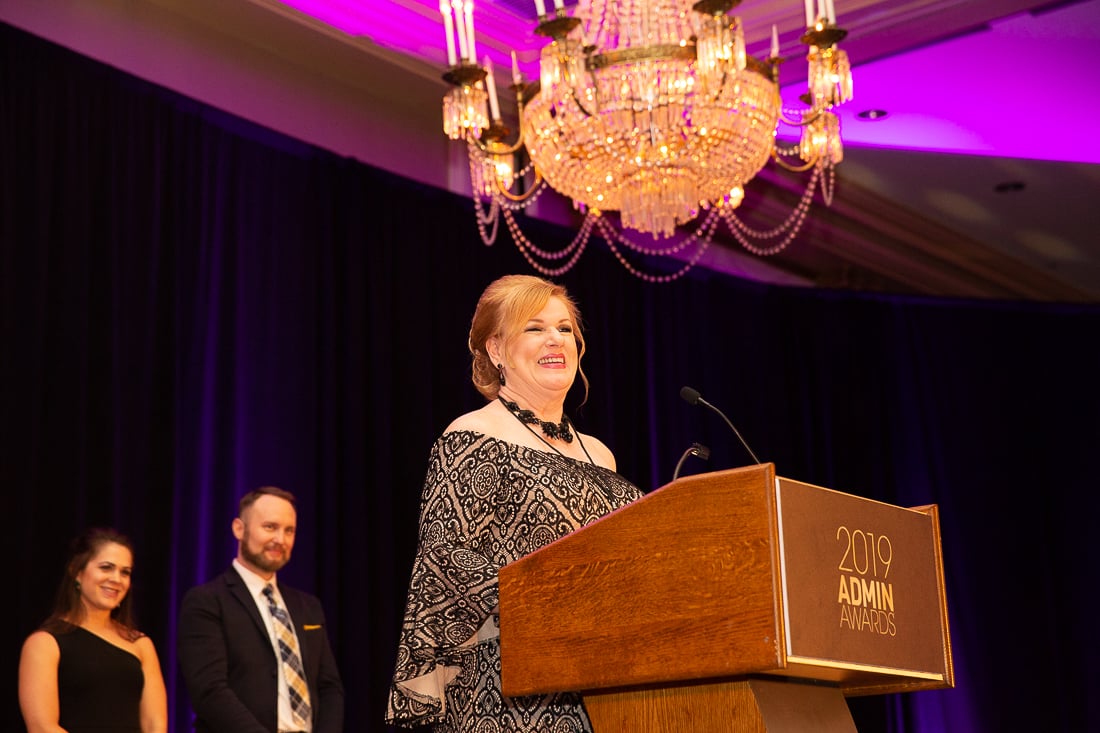 Mary Jane Long accepting her Admin Award in Houston