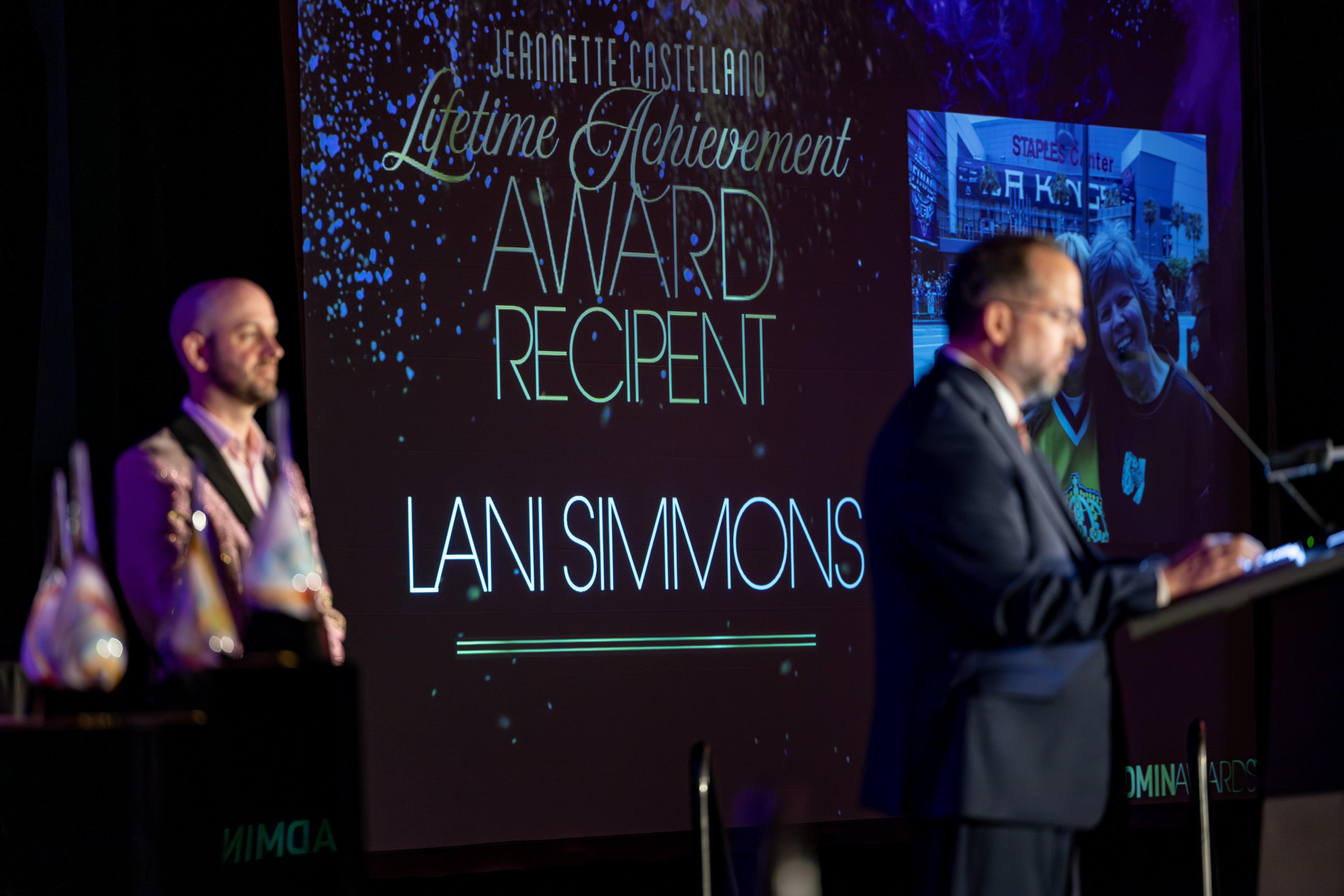 Wayne Zahner accepting the Jeannette Castellano Lifetime Achievement Award on behalf of Lani Simmons